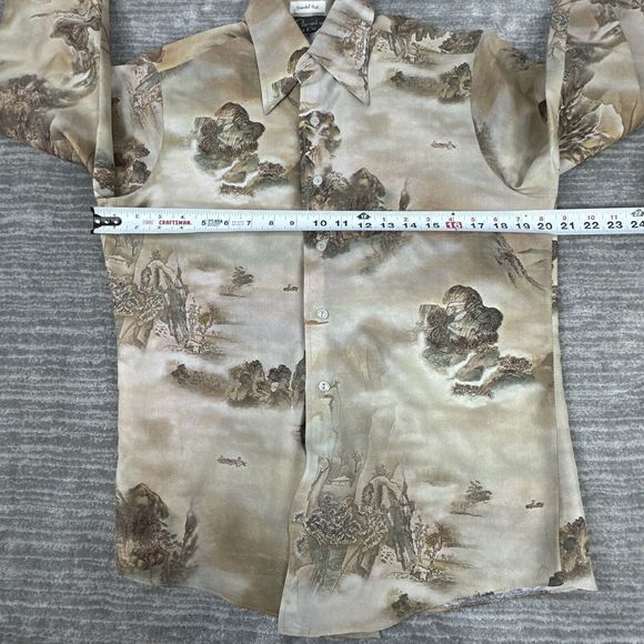 Chemise Et Cie Button Down Shirt Oriental Mist Polyester Vintage 70s Mens M - Picture 4 of 8